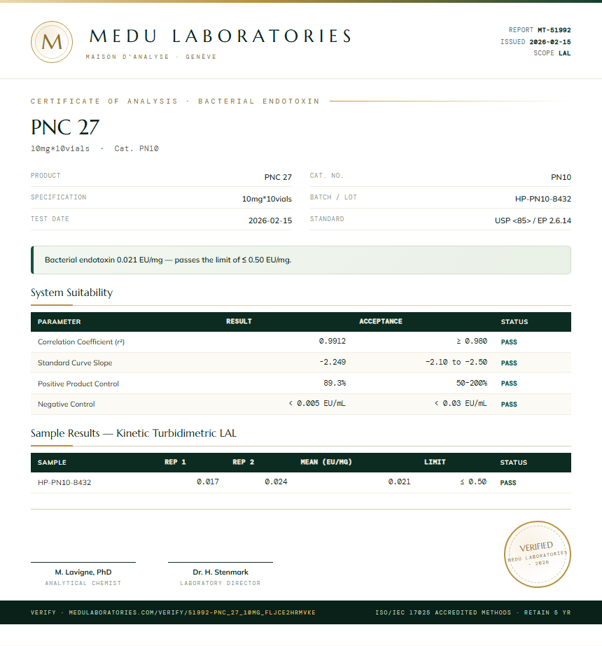 PNC 27 Endotoxin report by Medutest